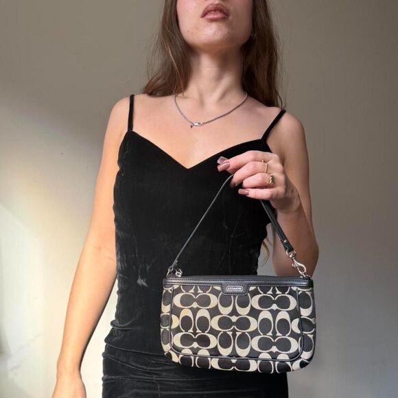 Y2K Coach C Signature Canvas Demi Bag in black and cream colorway